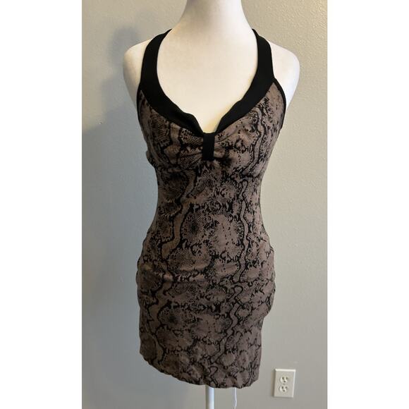 90s Halter Dress GUESS Animal Print Snakeskin Lace Up Sexy Bodycon Vintage Y2K S - Picture 11 of 12